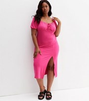 New Look Bright Pink Sweetheart Neck Corset Midi Dress